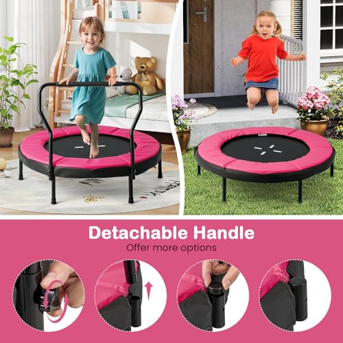 GYMAX Rebounder Trampoline Adult, 40" Mini Fitness Trampoline with Detachable Handle, Safety Foam Pad & Non-Slip Foot Pads, Exercise Rebounder for Indoor Outdoor Kids Adults