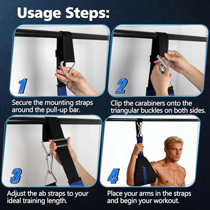Adjustable Hanging Ab Straps for Pull Up Bar, Core & Abdominal Workout Equipment for Strength Training and Leg Raises，Gym Ab Slings Straps Padded Arm Support with D-Ring Strap, Men Women