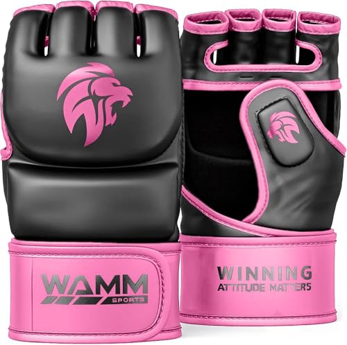 MMA Gloves - for Men & Women - MAXForce EVE Anti-Injury Shock Absorb Boxing Gloves Kickboxing Gloves - Half Finger, Open Palm for Muay Thai, Sparring, Punching Bag - color: Pink, size: Small-Medium