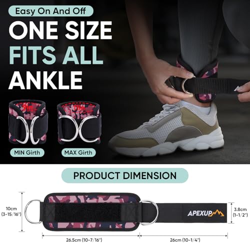 APEXUP Ankle Strap for Cable Machine, Ankle Resistance Bands, Cable Kick Back Ankle Straps for Gym, Glute Workouts, Leg Extensions, Adjustable Straps with Neoprene Padding - color: Pink Camo, style: Pair