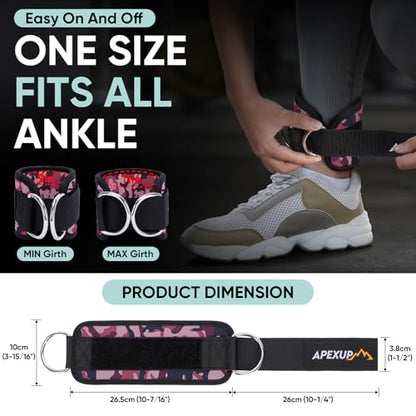 APEXUP Ankle Strap for Cable Machine, Ankle Resistance Bands, Cable Kick Back Ankle Straps for Gym, Glute Workouts, Leg Extensions, Adjustable Straps with Neoprene Padding - color: Pink Camo, style: Pair