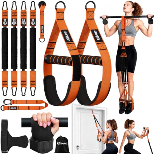 Upgraded Pull Up Assistance Bands for Women, Heavy Duty Resistance Bands with Handles, Exercise Band with Door Anchor, Workout Band Set for Pull Up Bar, Full Body Sculpting,Muscle Training, Home Gym - color: Orange