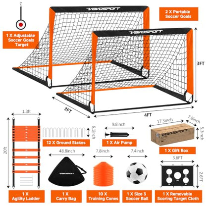2 Pack Kids Soccer Goals for Backyard Set, 4x3 ft Pop Up Soccer Goal - color: Black Orange