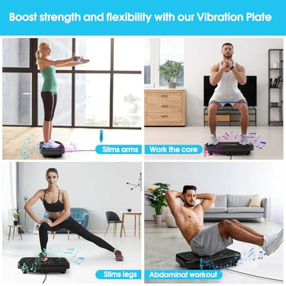 SoftGym Waver Vibration Plate Exercise Machine for Lymphatic Drainage Weight Loss,120 Speed Levels Vibrating Platform with Resistance Bands,Full-Body Workout Equipment for Muscle Activation - style: Slim- Midnight.BT