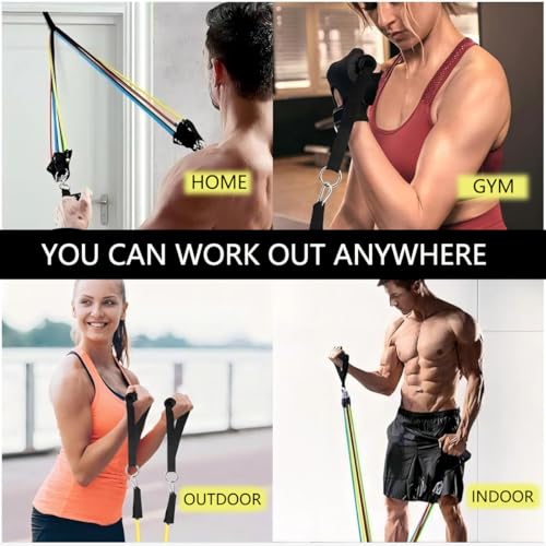 Resistance Bands Set, Exercise Bands, Work Out Bands with Handles, Up to 150lbs, Color Coded Exercise Bands, Exercise Guide, Storage Bag