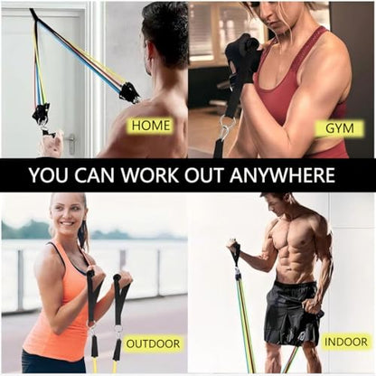 Resistance Bands Set, Exercise Bands, Work Out Bands with Handles, Up to 150lbs, Color Coded Exercise Bands, Exercise Guide, Storage Bag