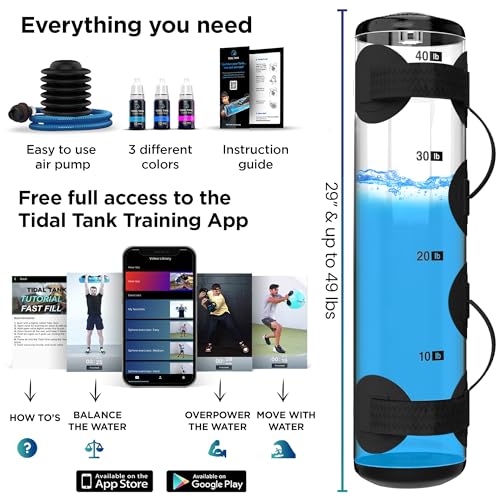 Tidal Tank Tube - The Original Aqua Bag - Water Weight Bag up to 79 lbs - Adjustable Workout Sand Bags Weights Alternative - Portable Sandbag Fitness Equipment Set, Home Exercise Gym - Including App - color: Classic: max. 49 lb