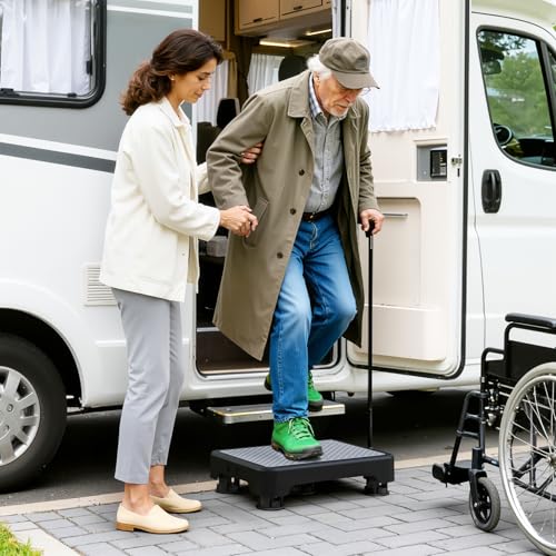SOYO Mobility One Step Stool, Heavy Duty Indoor Outdoor Non-Slip Small Step Platform Assistive Device for Adult Elderly, Standing Support and Step Riser for Car, Bed, Door, Stair, Bathroom, Black-Gray