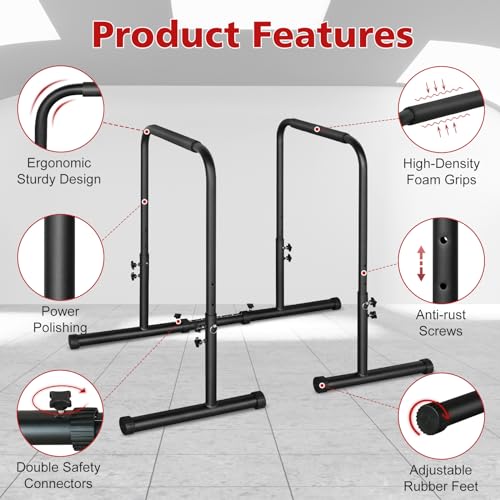 Dip Stand Station, Adjustable Height Dip Station for Strength Training, Heavy Duty Steel Parallel Push Up Stand, Home Gym Fitness Workout Dip bar Station,Tricep Dips, Pull-Ups, Push-Ups