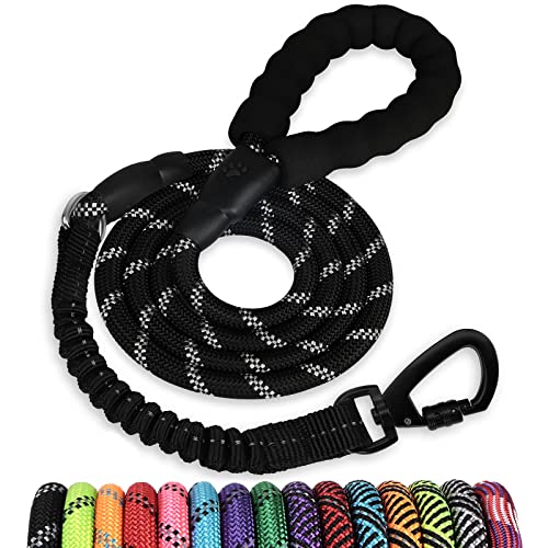 Rope Dog Leash 5 FT: Heavy Duty Leashes with Swivel Lockable Hook Reflective Threads Bungee and Padded Handle - Dog Lead for Large Small Medium Dogs Outside Walking Hiking Black - color: Black, size: 5ft*1/2''