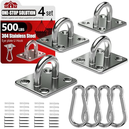 sprookber 304 Stainless Steel Pad Eye Snap Hook, M5 Ceiling Hook 500Lb,8Pcs - size: 2 Inch, style: Square