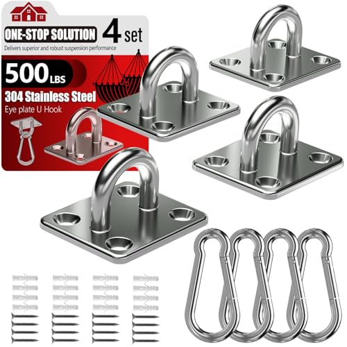 sprookber 304 Stainless Steel Pad Eye Snap Hook, M5 Ceiling Hook 500Lb,8Pcs - size: 2 Inch, style: Square