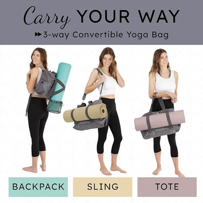 Yoga Mat Bag 4-in-1 Backpack, Tote Bag, Cross Body, Shoulder Bag – Water-Resistant, Durable, with Pockets, fits Thick & XL Mats – Carrier for Women & Men Ideal for Gym, Pilates, and Travel