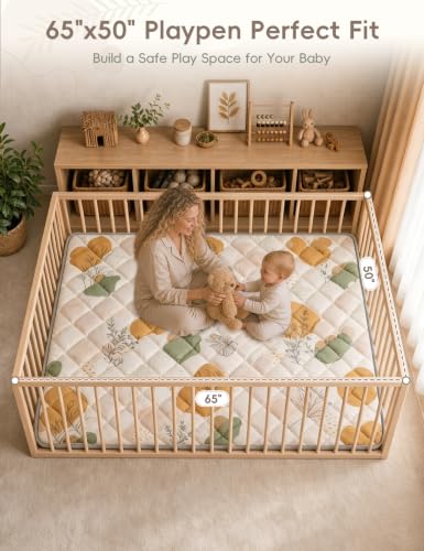 Dessports Baby Play Mat for Floor, 65x50 Thick Washable Foldable Tummy Mat - size: 65x50in