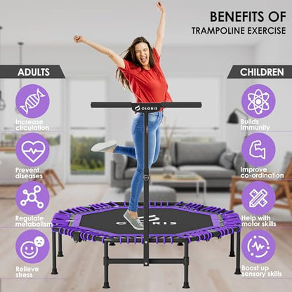 38in/48in Folding Trampoline - Max Load 220lbs / 450lbs Trampoline Rebounder Trampoline with Adjustable Foam Handle, with safty Padded Cover Best Gift - color: 48'' Purple