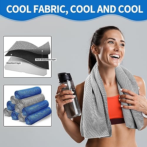 Honoson 10 Pcs Cooling Towel Bulk - Neck & Face Cool Chilly Towels Microfiber Breathable Sport Sweat Rag for Gym, Yoga, Travel, Camping, Running, Outdoor (Grey,Blue)