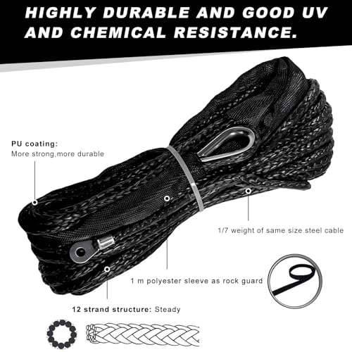 1/4 in x 50 ft Synthetic Winch Rope, 7700 LBS Breaking Strength Winch Line with Protective Sleeve, Heavy Duty Recovery Tow Rope for ATV UTV SUV Truck 4WD Off Road Vehicle - color: 1/4 in x 50 ft