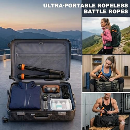 Cordless Weighted Battle Ropes, Adjustable Portable Ropeless Exercise Ropes with Storage Bag, Low-Impact Fitness Equipment for Strength Training & HIIT, Home Gym Use, for Men & Women, Black