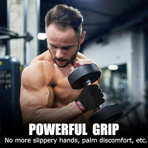 Weight Lifting Gloves with Wrist Wrap Support for Men & Women, Workout Gloves for Gym Training, Full Palm Protection, Anti-Slip Grip & Fitness Support