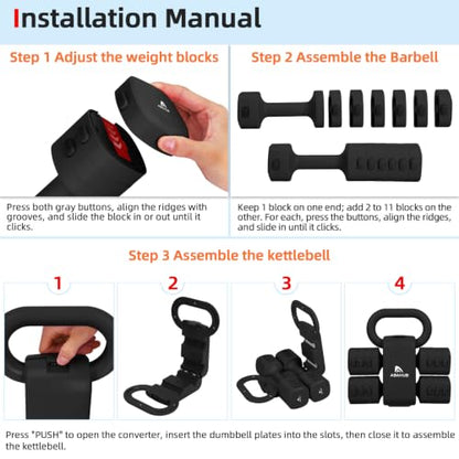 Abahub 2 in 1 Kettlebell & Dumbbell Set, Adjustable Dumbbell for Home Gym - color: Black