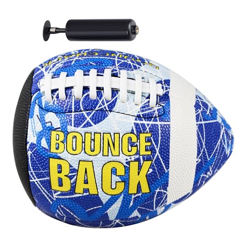 BOUNCEBACK Soft Leather Training Football, Youth Size & Official Size, Fatherless PU PassCatch Solo Enhancing Passing Catching(with Pump) - style: Graffiti Blue-Size 7