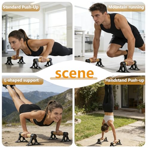 Solid Wooden Parallettes Bars, Anti-Slip Calisthenics Handstand Bars with Sturdy Metal Brackets, 800 LBS Weight Capacity for Fitness & Floor Workouts