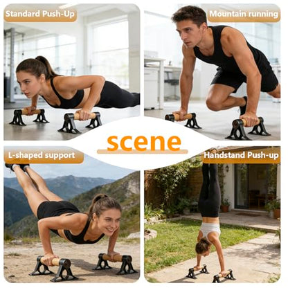 Solid Wooden Parallettes Bars, Anti-Slip Calisthenics Handstand Bars with Sturdy Metal Brackets, 800 LBS Weight Capacity for Fitness & Floor Workouts