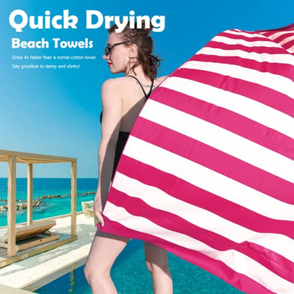 Your Choice Microfiber Beach Towel Sand-Free Quick Dry (67"x35"/60"x30") - color: O-rose Red Stripes, size: Large(60x30")