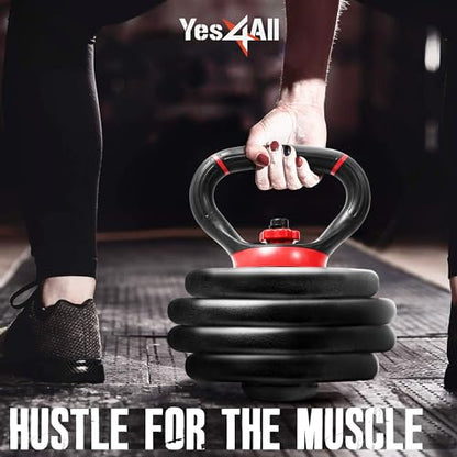 Yes4All Adjustable Kettlebell Handle for Weight Plates, Dumbbell Converter for Strength Training Kettlebells, Home Gym - color: B. Red - Single