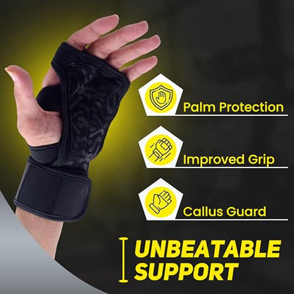 HW Weight Lifting Gloves for Men & Women – Gym Workout Gloves with Wrist Support, Full Palm Protection & Grip – Breathable Gloves for Crossfit, Training, Fitness & Strength Workouts - size: Medium