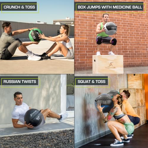 ProSource Soft Medicine Balls for CrossFit Wall Ball and Full Body Dynamic Exercises, Color-Coded Weights: 6, 8, 10, 14, 20, 25 lb. - color: Green 10 LB
