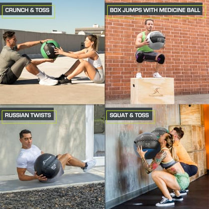 ProSource Soft Medicine Balls for CrossFit Wall Ball and Full Body Dynamic Exercises, Color-Coded Weights: 6, 8, 10, 14, 20, 25 lb. - color: Green 10 LB
