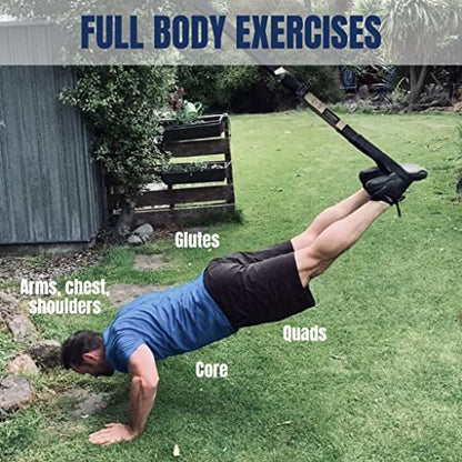 Suspension Trainer, Bodyweight Training Straps for Full Body Workouts at Home, Includes Door Anchor, Extension Arms and Advanced Foot Straps. Green