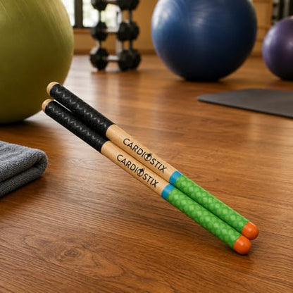 Cardiostix 8.5oz Cardio Drum Sticks per set (1 pair of sticks only) Weighted Double Grip Premium American Hickory Wood (Rainbow #3) | Drumming, Fitness, Aerobic Class - color: RAINBOW #3