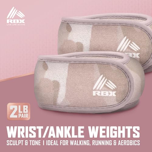 RBX Wrist & Ankle Weights Set (2LB Pair/1LB Each), Adjustable Comfort Fit for Training & Toning - color: Cream