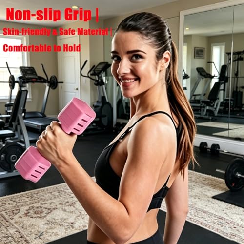 Pink Adjustable Dumbbells Set 5 LB Pair - Quick Dial System for Instant Weight Changes, Vibration Technology for Enhanced Toning, Non-Slip Handle, Space-Saving Home Gym Strength Training