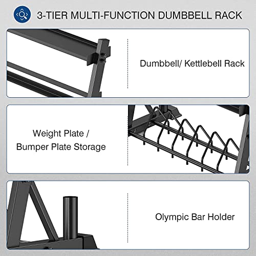ULTRA FUEGO Dumbbell Rack 3-Tier Weight Plate Rack Storage Stand for Dumbbell/Kettlebell/Weight Plate and Curl Bar