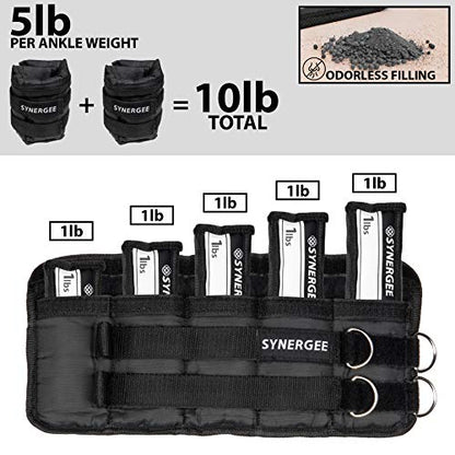 Synergee Comfort Fit Adjustable Ankle/Wrist Weights (Set of 2). Available in 5lb, 10lb & 20lbs. One Size Fits All. - color: b) 10 lbs - 5lbs per side