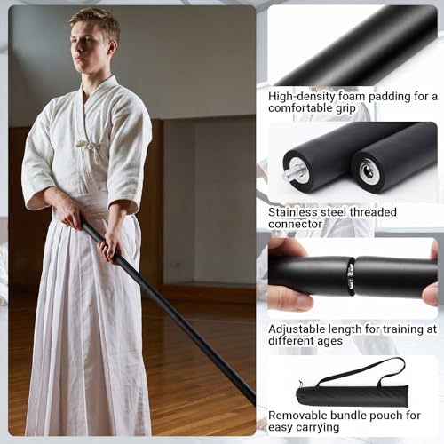 4ft & 6ft Collapsible Foam-padded Bo Staff, Safe Martial Arts Training & Practice Stick for Beginners, Escrima & Yoga, Portable with Carry Bag