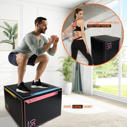 3-in-1 Dense Foam Plyometric Jump Box,30"x24"x20"-24"x20"x16"-20"x18"x16"Non-Slip Box Jumps for Home Gym,Exercise Foam Plyo Box for Fitness Training-Step-Ups,Split Squats,Dips,Box Jump Cube