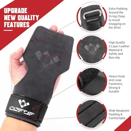 COFOF Weight Lifting Wrist Strap, Double Layer Leather Wrist Strap for Deadlift and Powerlifting, Adjustable Neoprene Padded Gym Workout Lifting Hooks (Pair) - color: Gray