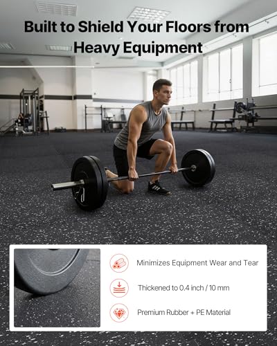 VEVOR 0.4Inch 48sq.ft 12 Tiles Gym Flooring for Home Gym, Rubber Top with High Density EVA Foam, 24 x 24In Gym Floor Exercise Equipment Mats, Interlocking Gym Mats, Puzzle Workout Mats, Black & Gray