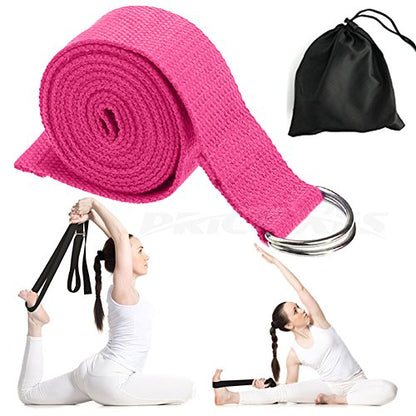 Yoga Strap – Sturdy Cotton Exercise Straps 6FT Straps - Adjustable D-Ring Buckle Gives Stretching Flexibility For Yoga Stretching & General Fitness Physical Therapy Pilates Gym Workouts - color: rose