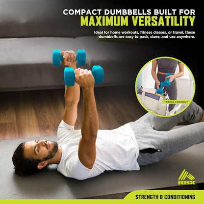 RBX Vinyl Coated Hand Weight Dumbbell Set - Hex Shaped, Roll Free for Body Building/Sculpting/Strength Training Exercise, (Set of 2) - color: Aqua, size: 2lb