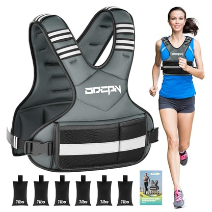 Weighted Vest Adjustable Weights for Women, 6-12 Lbs Weight Vest for Walking with Plus Size Pocket, Ruck Vest with 6 Ironsand Weights & Reflective Strip for Running, Workouts & Strength Training