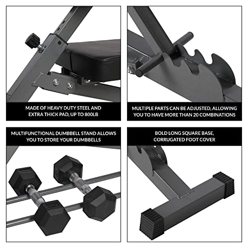 Adjustable Flat & Decline Bench, Weight Lifting and Training Equipment for Full Body Workout - Padded Seat and Dumbbell Storage