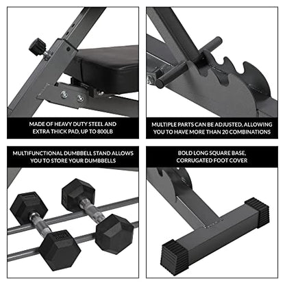 Adjustable Flat & Decline Bench, Weight Lifting and Training Equipment for Full Body Workout - Padded Seat and Dumbbell Storage