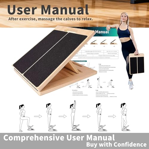 Wooden Slant Board, 5-Angle Adjustable Calf Stretcher, 16.5x12 in, 350 lb