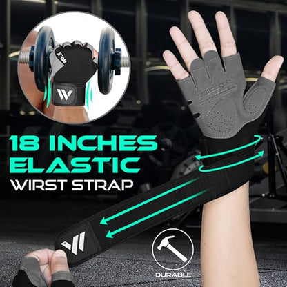 WESTWOOD FOX Gym Gloves Fitness Training Anti Slip Shock-Absorbing Weight Lifting Gloves Padded Grip Breathable Fingerless Workout Support for Men Women Cycling Exercise