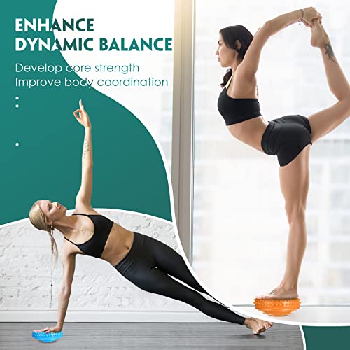 12 Pack Balance Pods Stability Balance Trainer Dots with Needle Pump Half Spiky Fitness Ball Domes for Men Women Stability Training, Physical Therapy, Core Strength Gymnastics Home Exercise